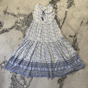 Beach To Bistro Sigrid Olsen Dress Womens Size S Blue White Floral Tiered Maxi